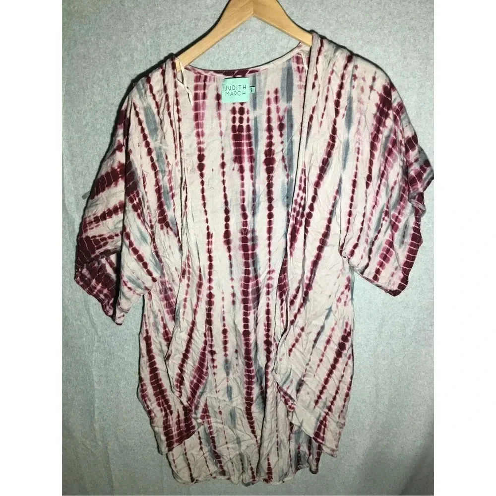 Womens Judith March Duster Cardigan Purple Grey Tie Dye Fringe Rodeo 70s Retro